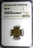 TUNISIA AH1364 1945 50 Centimes NGC MS64 WWII Issue TOP GRADED KM# 246 (048)