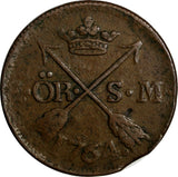 SWEDEN Adolf Frederick Copper 1764 S.M. 2 Ore SCARCE KM# 461 (15 112)