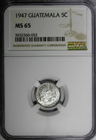 Guatemala Silver 1947 5 Centavos NGC MS65 GEM BU KM# 238.1 (033)