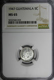 Guatemala Silver 1947 5 Centavos NGC MS65 GEM BU KM# 238.1 (033)