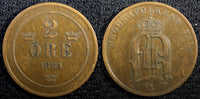 Sweden Oscar II Copper 1884 2 Ore  KM# 746   (23 124)