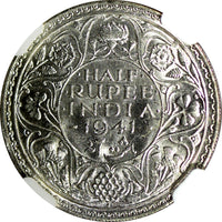 India-British George VI Silver 1941 (B) 1/2 Rupee Bombay NGC MS62 KM# 551 (032)