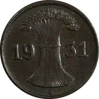 Germany - Weimar Republic 1931 E 1 Reichspfennig Muldenhütten, KM# 37 (18 718)