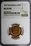 RHODESIA Bronze 1977 1 Cent NGC MS65 RB NICE RED TONING KM# 10 (010)