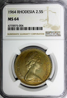 Rhodesia Elizabeth II 1964 2-1/2 Shillings = 25 Cents NGC MS64 KM# 4