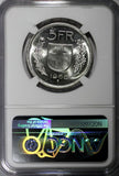 Switzerland Silver 1966 B 5 Francs NGC MS64 GEM BU KM# 40 (013)