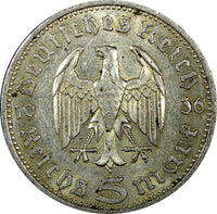 Germany - Third Reich Silver 1936 A 5 Reichsmark Berlin Mint KM# 86 (22 305)