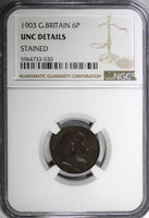 Great Britain Edward VII Silver 1903 6 Pence NGC UNC DETAILS Toned KM# 799 (030)