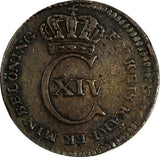 SWEDEN Carl XIV Johan Copper 1825 1/12 Skilling Reeded Edge KM# 616 (17 872)