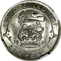 Great Britain George V (1910-1936) Silver 1921 6 Pence NGC MS62 KM# 815a.1