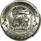 Great Britain George V (1910-1936) Silver 1921 6 Pence NGC MS62 KM# 815a.1