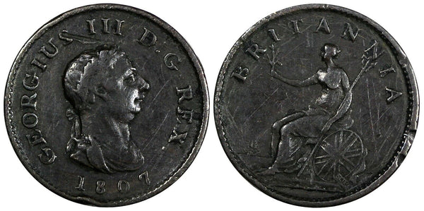 Great Britain George III Copper 1807 Farthing Soho Mint, KM# 661 (20 633)