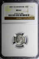 Denmark Christian IX Silver 1891 CS 10 Ore NGC MS61 Last Date KM# 795.1 (083)
