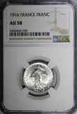 France Silver 1916 1 Franc NGC AU58 Paris Mint KM# 844.1 (039)