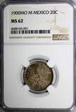 Mexico SECOND REPUBLIC Silver 1900 MO M 20 Centavos NGC MS62 Toned KM# 405.2(1)