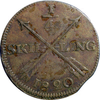 SWEDEN COPPER Carl XIV Johan 1820 1/4 SKILLING    KM#595