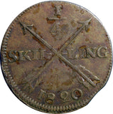 SWEDEN COPPER Carl XIV Johan 1820 1/4 SKILLING    KM#595