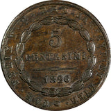 Italian States SARDINIA Carlo Felice Copper 1826 5 Centesimi XF KM# 127.2 (279)