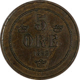 Sweden Oscar II Bronze 1882 5 Öre Small Letters KM# 736 (19 720)