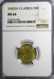French Equatorial Africa 1942 SA 50 Centimes NGC MS64 1 YEAR TYPE KM# 1