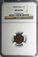 Italy Umberto I Copper 1899 R 1 Centesimo NGC MS64 BN KM# 29 (018)