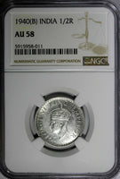 India-British George VI Silver 1940 (B) 1/2 Rupee Bombay NGC AU58 KM# 550a (011)