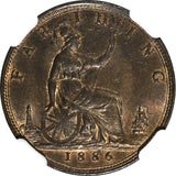 Great Britain Victoria Bronze 1886 Farthing NGC MS63 BN Britannia KM# 753 (41)