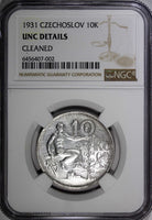 Czechoslovakia Silver 1931 10 Korun 30 mm NGC UNC DETAILS KM# 15 (002)