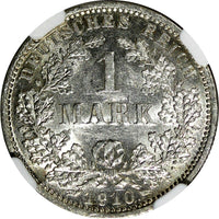 Germany - Empire Wilhelm II Silver 1910 D 1 Mark NGC MS62 Munich Mint KM# 14(12)