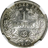 Germany - Empire Wilhelm II Silver 1910 D 1 Mark NGC MS62 Munich Mint KM# 14(12)