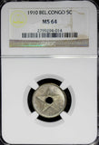 Belgian Congo 1910 5 Centimes NGC MS64 1st Year Type KM# 17 Center Hole