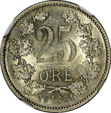 Norway Oscar II Silver 1901 25 Øre NGC MS61 Mintage-606 900 KM# 360 (020)
