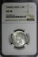 India-British George VI Silver 1940 (B) 1/2 Rupee Bombay NGC AU58 KM# 550a (012)