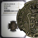 Spain Napolean I Silver 1811 M 2 Reales SCARCE NGC VF20 TOP GRADED KM# 550 (006)