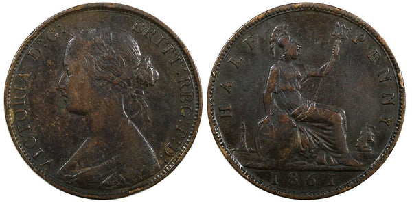 Great Britain Victoria Bronze 1861 1/2 Penny  KM# 748.2 (20 591)
