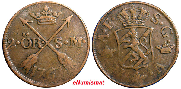 SWEDEN COPPER  Adolf Frederick 1761 2 Ore, S.M. KM# 461 (2330)