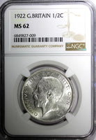 Great Britain George V Silver 1922 1/2 Crown NGC MS62 32.3 mm KM# 818.1a (9)