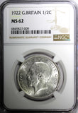 Great Britain George V Silver 1922 1/2 Crown NGC MS62 32.3 mm KM# 818.1a (9)