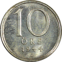 Sweden Gustaf V (1907-1950) Silver 1944 G 10 Öre BU KM# 813 (22 068)