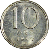Sweden Gustaf V (1907-1950) Silver 1944 G 10 Öre BU KM# 813 (22 068)