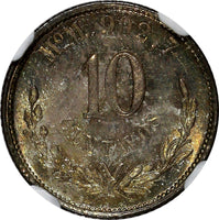 Mexico SECOND REP.Silver 1891 Mo M 10 Centavos NGC MS64 1 GRADED HIGHEST KM403.7