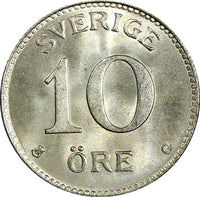 Sweden Gustaf V (1907-1950) Silver 1938 G 10 Öre GEM BU KM# 780 (22 073)