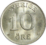 Sweden Gustaf V (1907-1950) Silver 1938 G 10 Öre GEM BU KM# 780 (22 073)