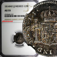 Mexico SPANISH COLONY Ferdinand VII 1814 MO JJ 1/2 Real NGC AU55 TONED KM# 73(7)