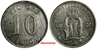 SWEDEN Oscar II Silver 1880 EB 10 Ore Mint-851,000 BETTER EARLY DATE KM#755 (89)