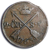 Sweden Adolf Frederick Copper 1763 2 Ore, S.M. Low Mintage-401,000 KM# 461 (63)