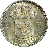 Sweden Gustaf V Silver 1936 G  25 Öre UNC  KM# 785 (22 050)