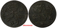 Sweden Copper 1656 1/4 Ore VF Condition  C.R.S SCARCE KM# 211 (10 240)