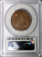 Italy Umberto I COPPER 1894 BI 10 Centesimi PCGS MS63 RB RED TONING KM# 27.1 (7)