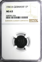 Germany-Third Reich Zinc 1941 A 1 Reichspfennig WWII NGC MS63 TOP GRADE KM97/026
